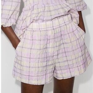 Ganni Lavender Checkered High Waist Shorts